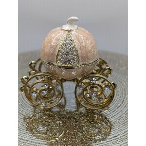 Pink Cinderella Bejeweled Pumpkin Carriage Coach Trinket Pill Jewelry Box Hinge